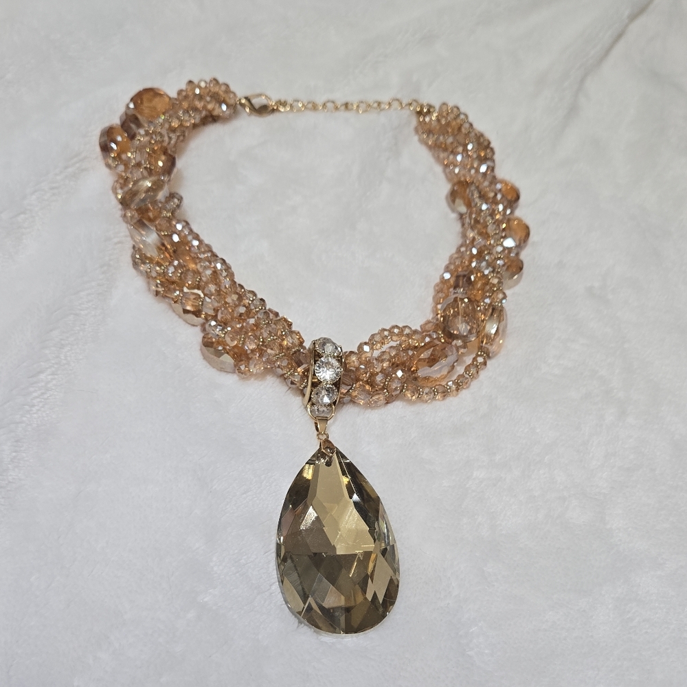 Gold And Crystal Multistrand Statement Necklace - image 6